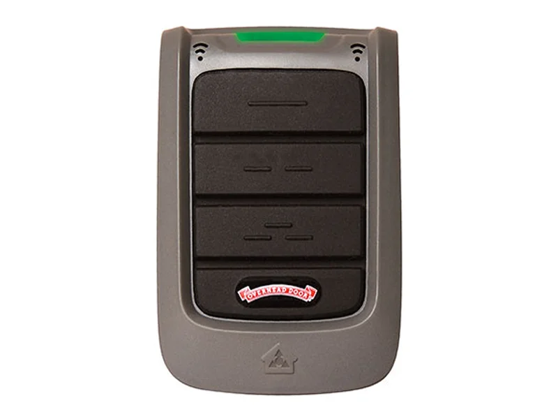 Overhead Door™ remote control with three buttons and logo, designed for enhanced garage door opener functionality and convenience.