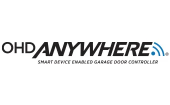 OHD Anywhere® logo featuring smart device enabled garage door controller technology, emphasizing remote access and smart home integration for garage door solutions.