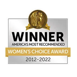 Winner badge for America's Most Recommended Women's Choice Award 2012-2022, emphasizing Overhead Door Company of The Desert™'s trusted service in garage door solutions.