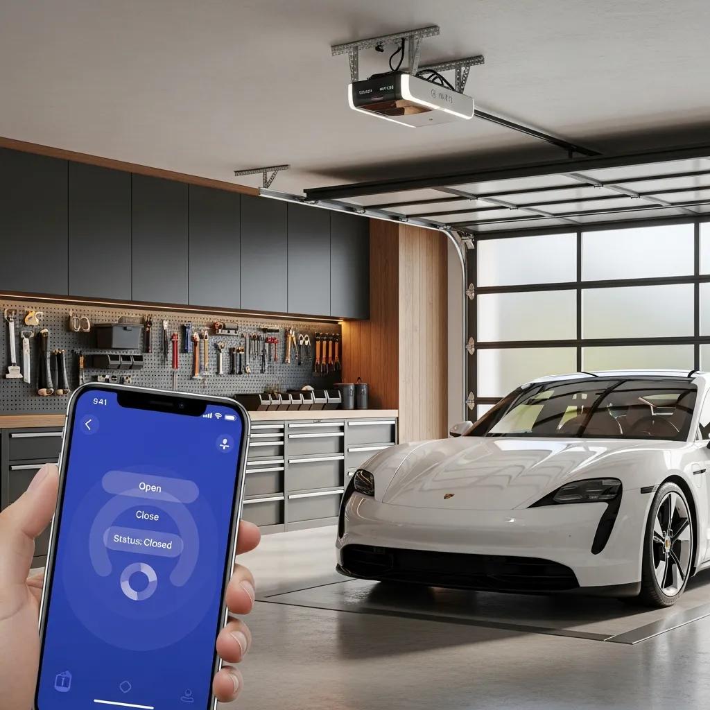 Smart garage door opener with smartphone integration for remote access and alerts
